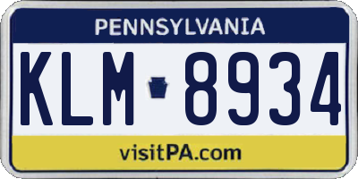 PA license plate KLM8934