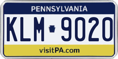 PA license plate KLM9020