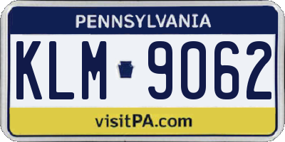 PA license plate KLM9062