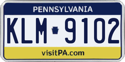 PA license plate KLM9102