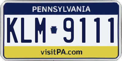 PA license plate KLM9111