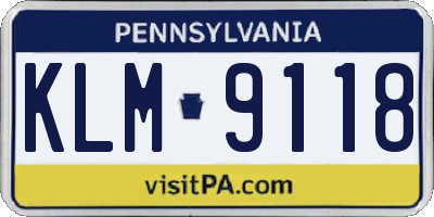 PA license plate KLM9118