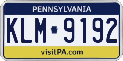 PA license plate KLM9192