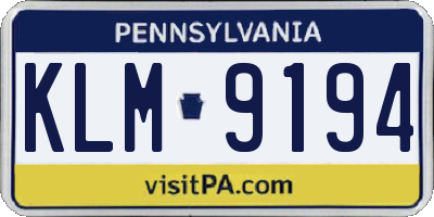 PA license plate KLM9194