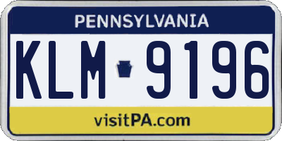 PA license plate KLM9196