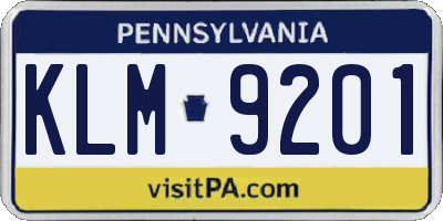 PA license plate KLM9201