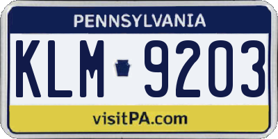 PA license plate KLM9203