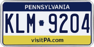 PA license plate KLM9204