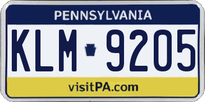 PA license plate KLM9205
