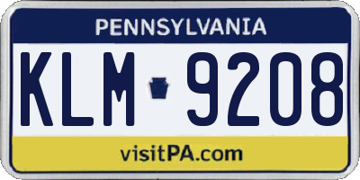 PA license plate KLM9208