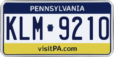 PA license plate KLM9210