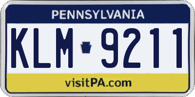 PA license plate KLM9211
