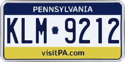 PA license plate KLM9212