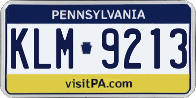 PA license plate KLM9213