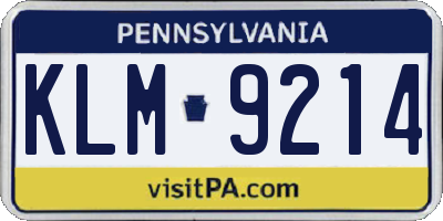 PA license plate KLM9214