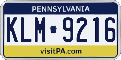 PA license plate KLM9216