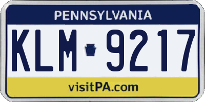 PA license plate KLM9217