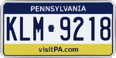 PA license plate KLM9218