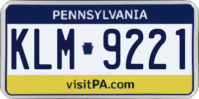 PA license plate KLM9221