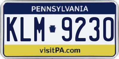 PA license plate KLM9230