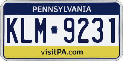 PA license plate KLM9231