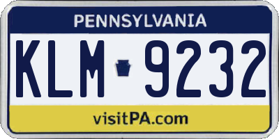 PA license plate KLM9232