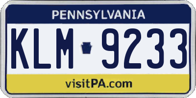 PA license plate KLM9233