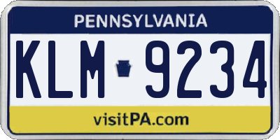 PA license plate KLM9234