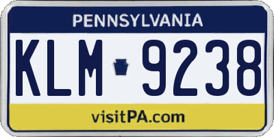PA license plate KLM9238