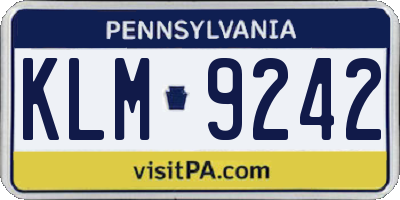 PA license plate KLM9242