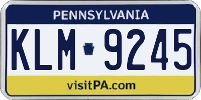 PA license plate KLM9245