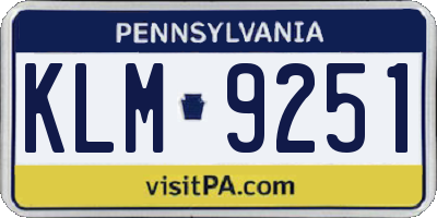 PA license plate KLM9251
