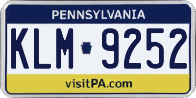 PA license plate KLM9252
