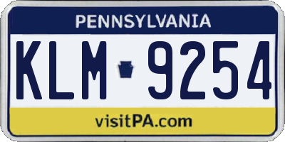 PA license plate KLM9254