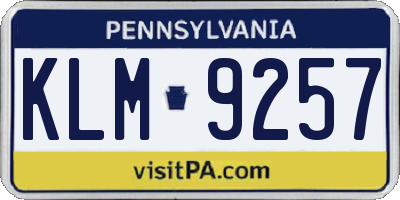 PA license plate KLM9257