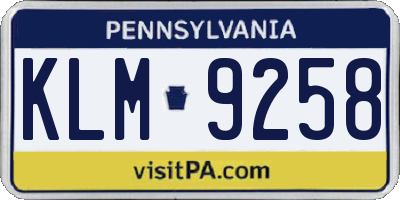 PA license plate KLM9258