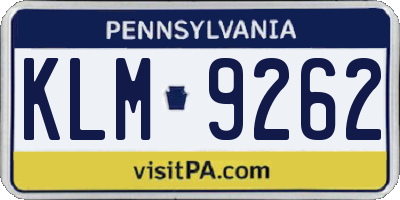PA license plate KLM9262