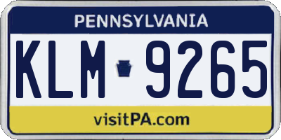 PA license plate KLM9265