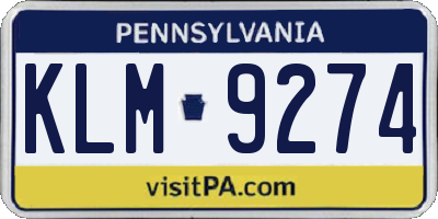 PA license plate KLM9274