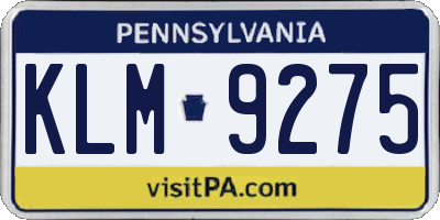 PA license plate KLM9275