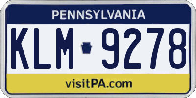 PA license plate KLM9278
