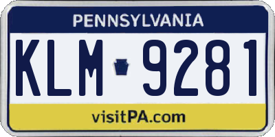 PA license plate KLM9281