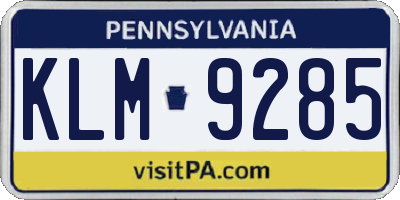 PA license plate KLM9285