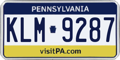 PA license plate KLM9287