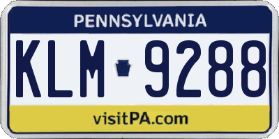 PA license plate KLM9288