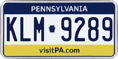 PA license plate KLM9289