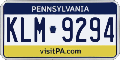 PA license plate KLM9294