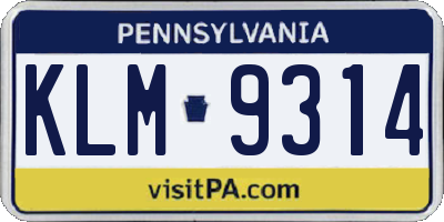 PA license plate KLM9314