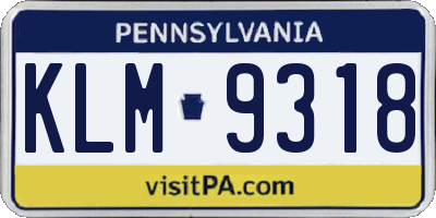 PA license plate KLM9318