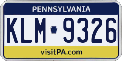 PA license plate KLM9326